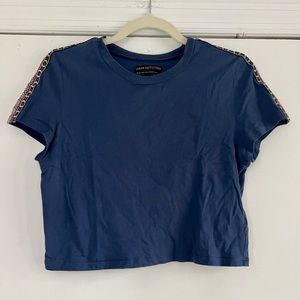 Urban Outfitters Blue Crop Top | Embroidered Sleeve Detailing